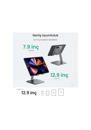 Ugreen Alüminyum Katlanabilir Masaüstü Telefon Tablet İpad Standı Antrasit