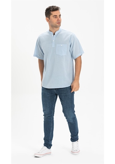 Kısa Kol Şile Bezi Hakim Yaka Erkek Tshirt Buz Mavi 3027