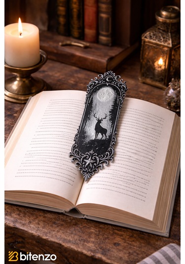 Gece Ve Geyik Silüeti Temalı Kitap Ayracı
