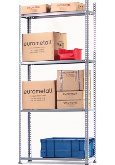 43x93 4 Katlı Gri Renk Depo Rafı & Civatalı Raf Sistemi & Depo Raf Sistemleri Gri