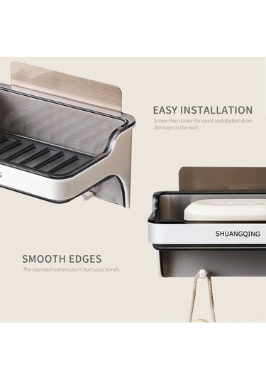 Gajeena Beyaz Duvarlı Sabun Tutucu, Delmezsiz Montaj, İki Kanca, Su Akışlı Tabanlı, Banyo/mutfak, Abs+as Malzeme, Uzun Ömürlü Beyaz