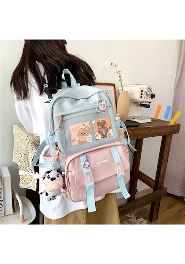 Honmex Kadınlar İçin Pembe Renkli Askılı Aksesuarlı Üniversite Öğrencileri Çift Askılı Çanta Büyük Kapasiteli Trendy Stili Dayanıklı Yüzeyli Çok Renkli