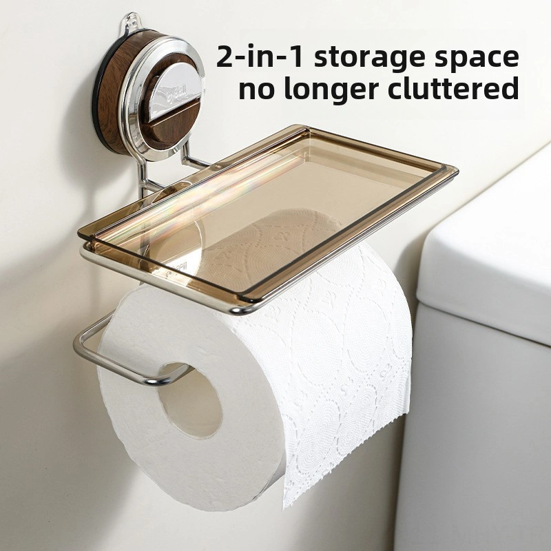 Monyee Banyo Roll Kağıt Tutucu, Delme Yok Suşleme Montaj, Duvar Tipi,轻奢 Tasarım, Ahşap Rengi, Çok Amaçlı Depolama Diğer