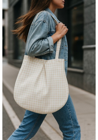 Yunusoğlu Home Bej Çok Amaçlı Premium Oversize Kazayağı Orta Boy Kanvas Kadın El Ve Omuz Çantası Bej Kazayağı