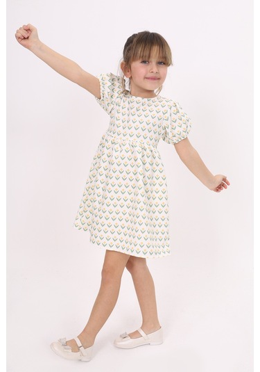 Toontoy Kız Çocuk Lale Desenli Elbise Sarı