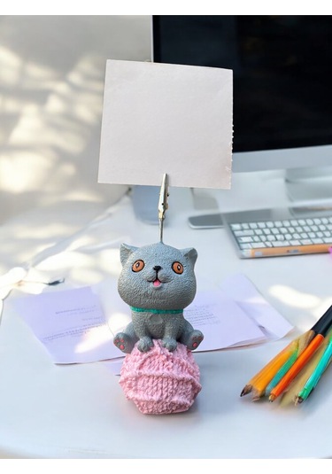 Scottish Kedi Temalı Not Tutacağı Fotoğraf Tutacak Tutucu Ofis Seti Hediyelik Gri
