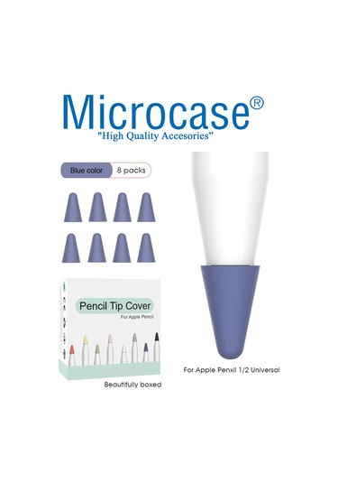 Microcase Pencil 1-2 Uyumlu Stylus Kalem Ucu Koruyucu 8In1 Mavi