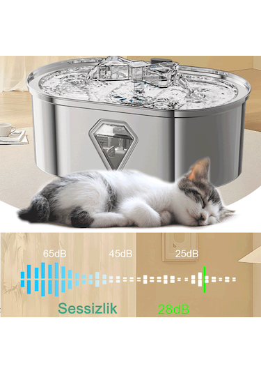Ecronicword Kedi İçme Çeşmesi Paslanmaz Çelik Köpekler 3500 ML