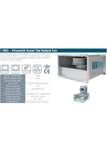 Kayıtes REC 30-15 Prizmatik Kanal Tipi Radyal Fan 520 M³/H