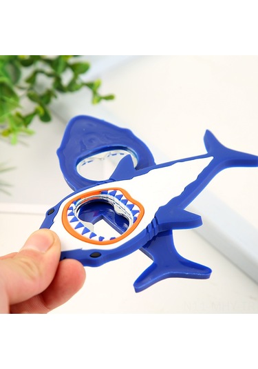 Monyee Mavi Köpekbalığı Desenli Pvc Yumuşak Jel Açıcı - Bira Ve Gazoz Şişeleri İçin Pratik Kullanım, Logo Baskısı Olan Ev Gereci Mavi