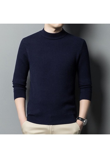 Erkek Sonbahar Yarım Yakalı Örme Kazak Örme Kazaklar Atletler Kışlık Giysiler Üstler Bluz Erkek Lacivert