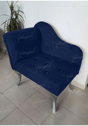 Yeni Model Tekli Köşe Koltuğu Josefin Bench Gümüş Ayak Laci Lacivert