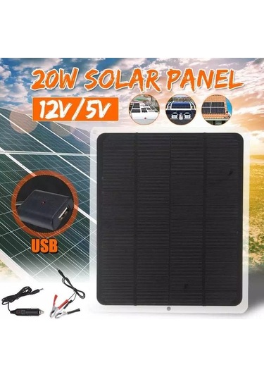 Opulentliving 20w Monokristal Güneş Paneli - Kamp Seyahat Hafif Taşınabilir Şarj Çözümü Siyah Siyah