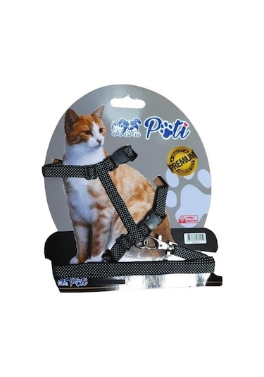 Pati Yavru Köpek ve Kedi Gezdirme Takım Tasması Ayarlanabilir Siyah Beyaz Noktalı