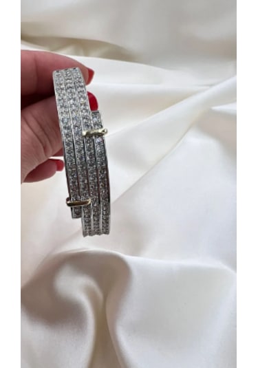 Bb İthal Dört Sıra Taş Kelepçe Bilezik Gümüş