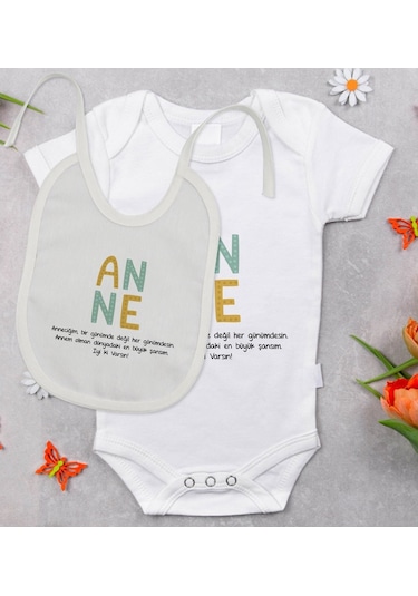 Bitmeyenkartus Bk Kids Anne Tasarımlı Bebek Body Zıbın Ve Mama Önlüğü Hediye Set (548582545) Çok Renkli