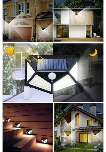 Buffer 100 Ledli 3 Farklı Aydınlatma Ayarlı Solar Güneş Enerjili Hareket Sensörlü Bahçe Duvar Lamba Çok Renkli