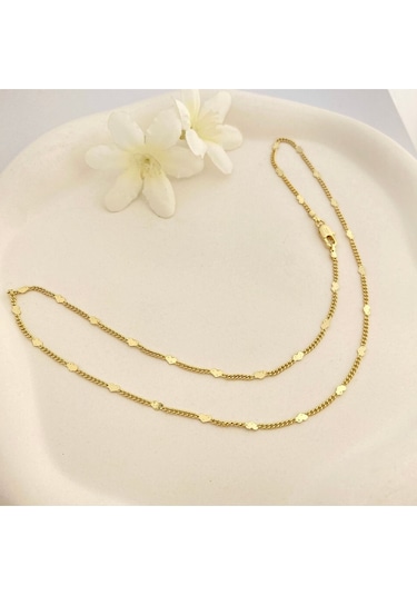Pullu Kolye Kalpli Ezme Kadın Kolye Kararmaz Xuping 45cm 14 Ayar Gold Gold