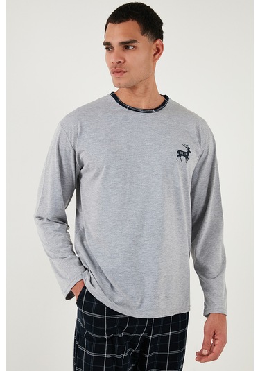 Buratti Pamuklu Regular Fit Bisiklet Yaka Ekoseli Erkek Pijama Takımı 6574001 Gri
