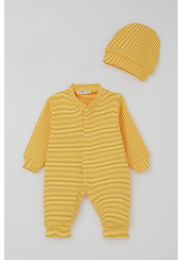 Breeze Erkek Bebek Tulum Rib Çizgi Desenli 0-6 Ay, Sarı