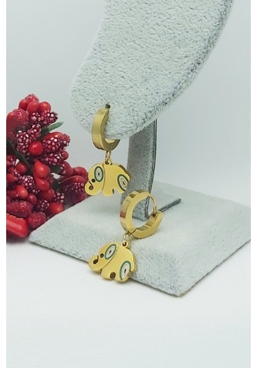 Altın Kaplama Turkuaz Fil Çelik Küpe 2,5 cm