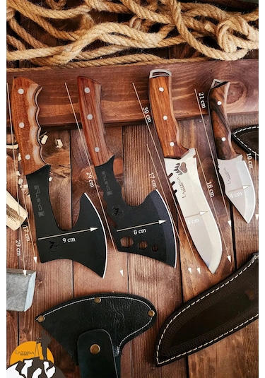 4 Lü Outdoor Balta Bıçak Set Kamp Baltası Bıçak Nacak Seti