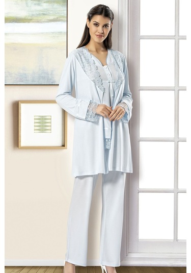 Xses 2190 Kadın Hamile Lohusa Sabahlıklı Pijama Takım-mavi