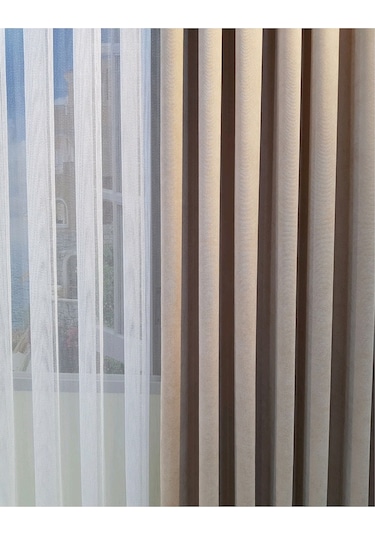 Evdepo Home Deniz Soft Pileli Fon Perde Bej