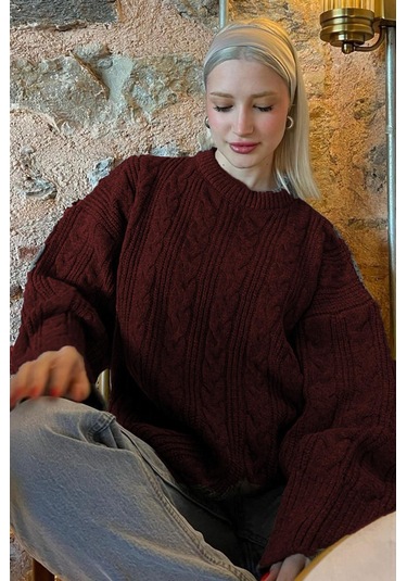 Madmext Bordo Bisiklet Yaka Örme Triko Kazak Mg2009 Bordo