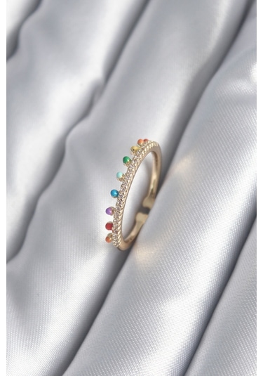 Pirinç Gold Renk Zirkon Taş Detay Kadın Yüzük Eb-byk2997 Çok Renkli