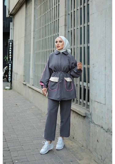 Tesettür Eşofman Takımı Fermuarlı Ikili Takımı Antrasit 450 Antrasit