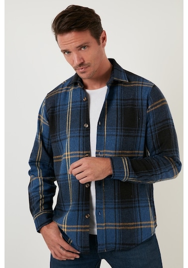Buratti Ekoseli Uzun Kollu Slim Fit Kışlık Erkek Gömlek Cf21W112844 Indigo