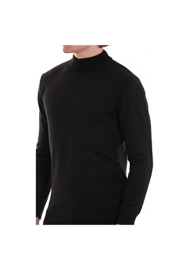 Hatemoğlu Siyah Regular Fit Düz Yarım Balıkçı Yaka Yünlü Triko Kazak Siyah