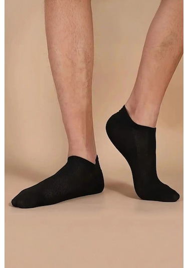 Hitit Sock Erkek 10 Çift Premium Kalite Pamuklu Düz Patik Siyah Siyah
