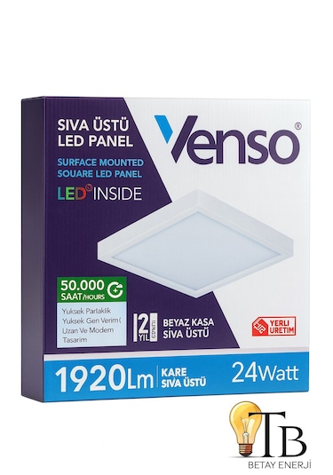 Venso 24w Kare Sıva Üstü Led Panel 3000k Gün Işığı Sarı Işık