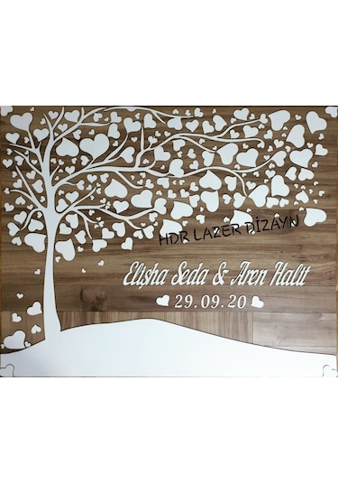 Hdrlazerdizayn Ağaç Temalı Ahşap Düğün Hatıra Defteri Pano