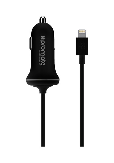 Promate iPhone Lightning Araç Çakmak Şarj Cihazı MFI Onaylı Siyah