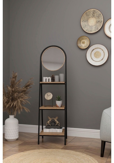 Aynalı 3 Raflı Düzenleyici Kitaplık Atlantik Çam Ofis Ev Hol Modern Çok Amaçlı Raf Ünitesi Atlantik Çam