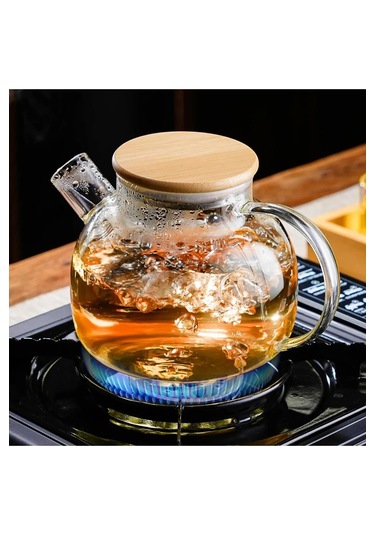 Isıya Dayanıklı Borosilikat Süzgeçli Cam Demlik 1000ml Şeffaf