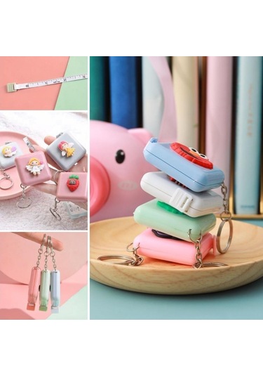 Ollevra Sevimli Çanta Boy Anahtarlıklı Mezura Yumuşak Stickerli 150 Cm Uzunluğunda Pratik Taşınabilir