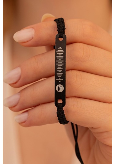 Spotify Kadın Çelik Bileklik Siyah Dikdörtgen Model Çelik