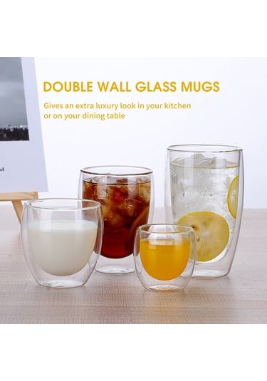 Xiyyadms 350ml Borosilikat Cam, Isı Dayanıklı Çift Duvarlı, Soğuk-ısıtma Saklar, Ev-ofis Restoran Kullanıma Uygun