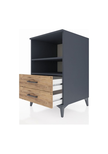 Kronos Komodin 2 Raflı 2 Çekmeceli 60x59x96 Antrasit-çam Antrasit