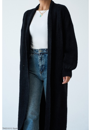 Kadın Giyim Oversize Uzun Peluş Hırka Yumuşak Dokulu, Rahat Ve Şık Tasarım Şık Kombinler Siyah