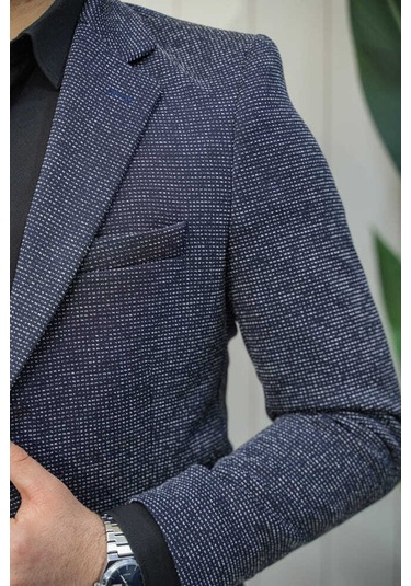 Bys Beystil Sivri Yaka Kırçıllı Lacivert Ceket Lyon - Slim Fit