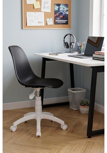 Vilinze Eames Çalışma Koltuğu Tekerlekli Ofis Sandalyesi Siyah