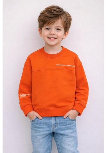 Wanex Erkek Çocuk Uzun Kollu Baskılı Sweatshirt Turuncu 4 9 Yaş Turuncu