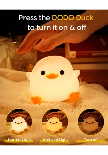 Gece Lambası Ördek Sevimli Ördek Lambası Kısılabilir Silikon Bebek Odası Gece Lambası Şarj Edilebilir Led Başucu Lambası Zamanlayıcı İle