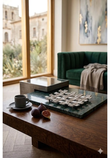 Bamboo Nıckel Decoratıve Tray 28x28x6 Cm