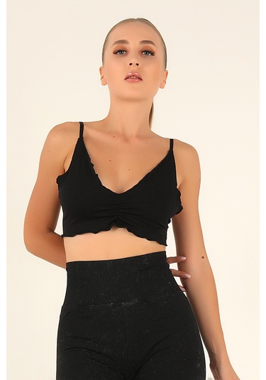 Doremi Büzgü Detay Ayarlanabilir Askılı Büstiyer Sıyah-m siyah